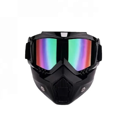 MASCARA DE AIRSOFT PRETA COM LENTE MULTICOLOR ESPELHADA BÁSICA